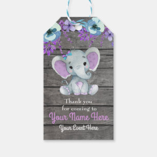 Lila Elefant danke Ihnen Tag rustikale Blume Geschenkanhänger