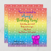 Lila Elefant Geburtstagseinladungen Einladung (Vorne/Hinten)