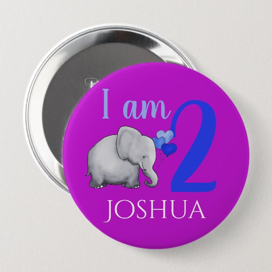 Lila Elefant-individueller Name u. Alters-2. Button (Vorne & Hinten)