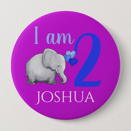 Lila Elefant-individueller Name u. Alters-2. Button (Vorderseite)