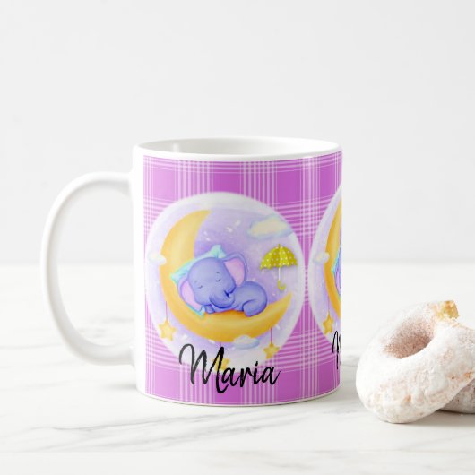 Lila Elefant Lila Karierte Tasse (Mit Donut)