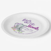 Lila Elefant personalisierte Babydusche Teller (Schrägansicht)