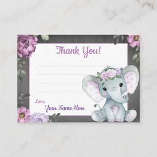 Lila Elefant Rustic Danke Karte