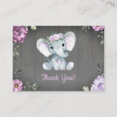 Lila Elefant Rustic Danke Karte (Rückseite)