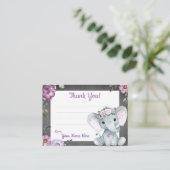 Lila Elefant Rustic Danke Karte (Stehend Vorderseite)