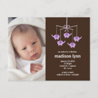 Lila Elefanten Baby Girl Birth Annoucement