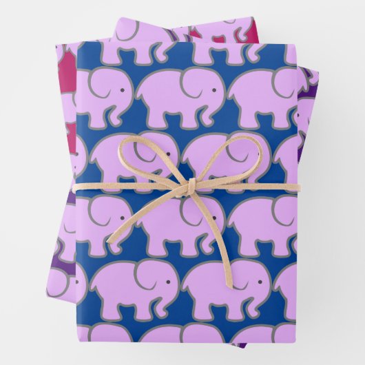 Lila Elefanten Design Wrapping Paper Geschenkpapier Set (Beispiel)