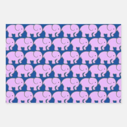 Lila Elefanten Design Wrapping Paper Geschenkpapier Set (Vorderseite)