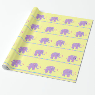 Lila Elefanten mit Herzen und Streifen Geschenkpapier