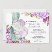 Lila Elefantenbrause Einladung (Vorderseite)