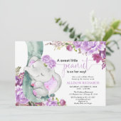 Lila Elefantenbrause Einladung (Stehend Vorderseite)