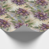 Lila Elegance Luxe Poinsettia & Holly Weihnachten Geschenkpapier (Ecke)