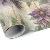 Lila Elegance Luxe Poinsettia & Holly Weihnachten Geschenkpapier (Rolleneckpunkt)
