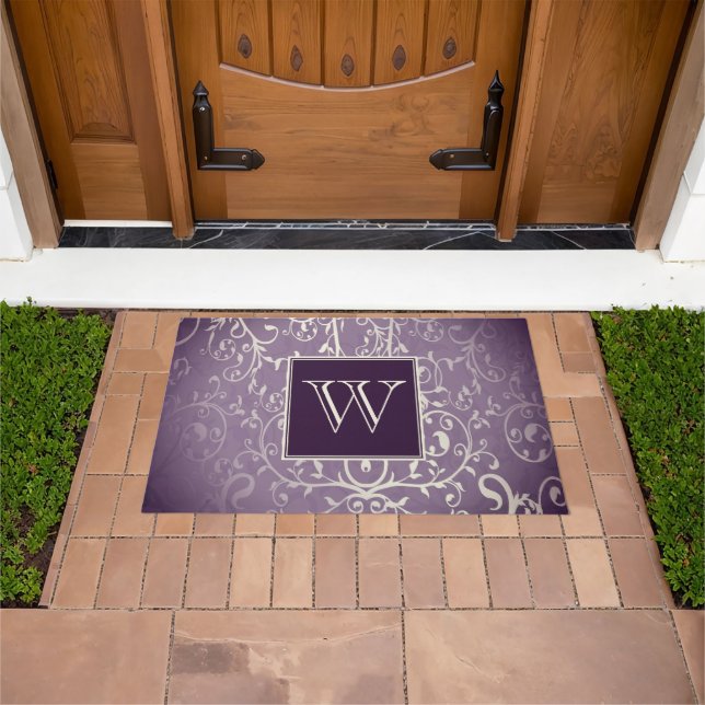 Lila Elegant Blühe Monogramm Doormat Fußmatte (Außenbereich)