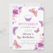 Lila Elegant Butterfly Girl Geburtstag Einladung (Vorderseite)