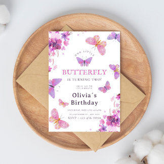 Lila Elegant Butterfly Girl Geburtstag Einladung