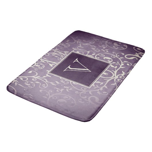 Lila Elegant Geblüht Monogramm-Bath-matte Badematte (Schrägansicht)