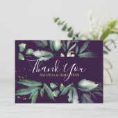 Lila Elegant Greenerity Foto Hochzeit Dankeskarte (Stehend Vorderseite)