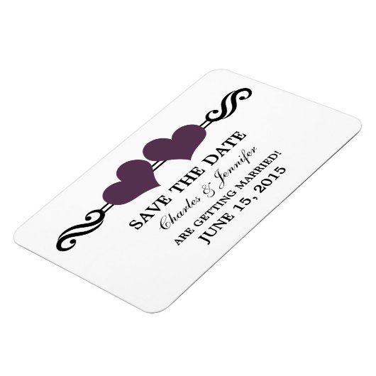 Lila Elegant Hearts speichern das Datumsfenster Magnet (Linke Seite)