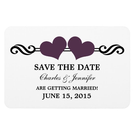 Lila Elegant Hearts speichern das Datumsfenster Magnet (Horizontal)