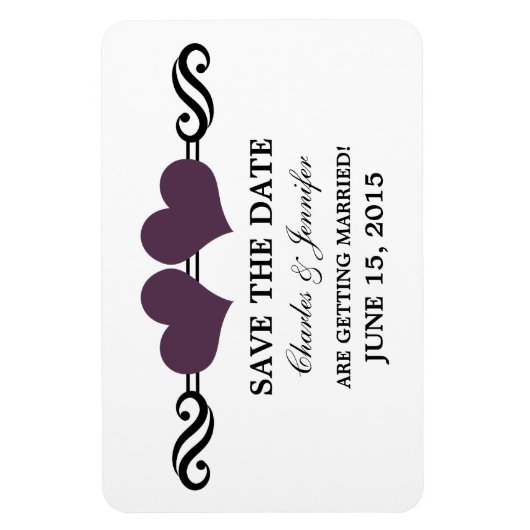 Lila Elegant Hearts speichern das Datumsfenster Magnet (Vertikal)