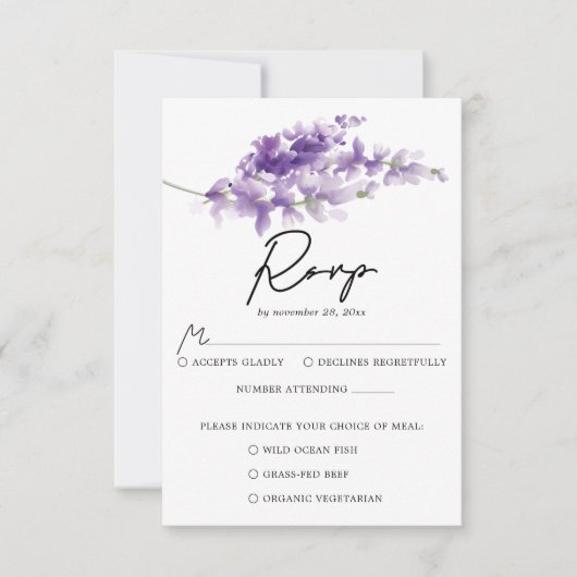 Lila Elegant Lavender Wedding RSVP Karte (Vorderseite)