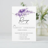 Lila Elegant Lavender Wedding RSVP Karte (Stehend Vorderseite)