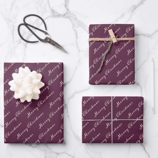 Lila Elegant Script Frohe Weihnachten Geschenkpapier Set (Vorderseite)