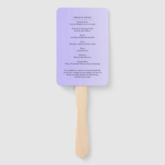 Lila Elegante Beerdigung Fächer (Rückseite)