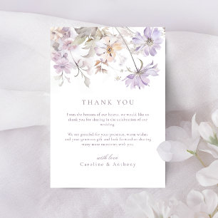 Lila elegante botanische florale Boho-Hochzeit Dankeskarte