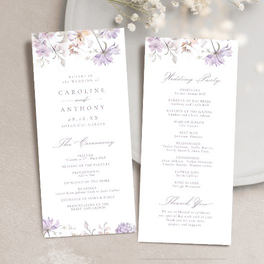 Lila elegante botanische florale Boho-Hochzeit Programm