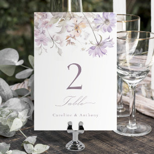 Lila elegante botanische florale Boho-Hochzeit Tischnummer