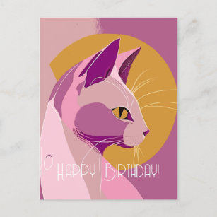 Lila Elegante Cat Birthday Postkarte