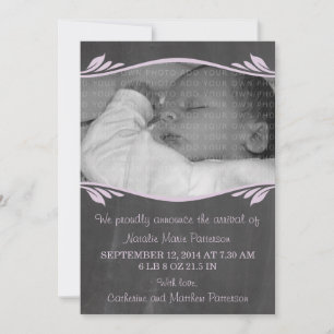 Lila Elegante Chalkboard Baby Ankündigung