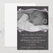 Lila Elegante Chalkboard Baby Ankündigung (Vorne/Hinten)