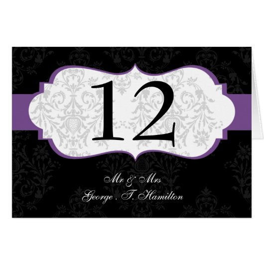 lila elegante Damaskat-Sitzkarte (Vorderseite (Horizontal))