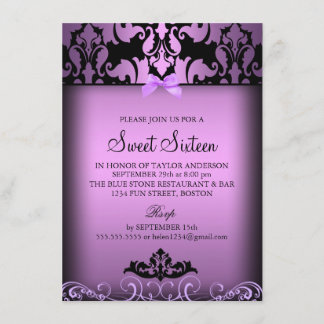 Lila elegante Damast Sweet Sixteen Party-Einladung Einladung