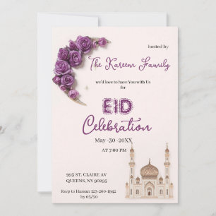 Lila elegante Eid-Feier-Party-Einladung Feiertagskarte