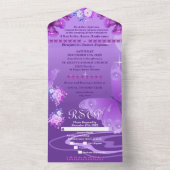 Lila Elegante Flora und Schmetterlinge All In One Einladung (Innen Boden)