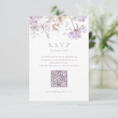 Lila elegante florale Boho-Hochzeit QR-Code RSVP Karte (Stehend Vorderseite)