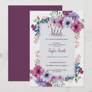 Lila elegante Florale Überraschungsparty-Einladung Einladung