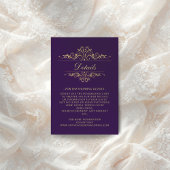 Lila elegante Goldrahmen-Hochzeitskarte Begleitkarte