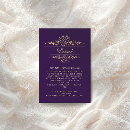 Lila elegante Goldrahmen-Hochzeitskarte Begleitkarte