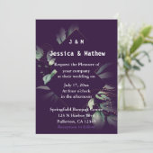 Lila Elegante Grüne Hochzeit Einladung (Stehend Vorderseite)