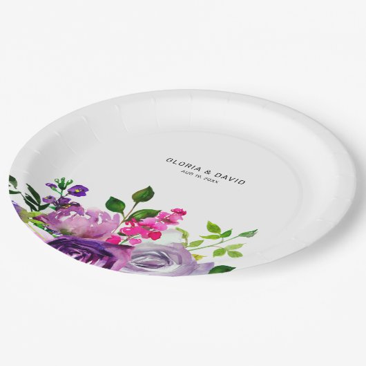 Lila Elegante Hochzeit Pappteller (Schrägansicht)