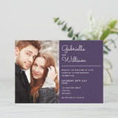 Lila Elegante Moderne Foto Hochzeit Einladung (Stehend Vorderseite)