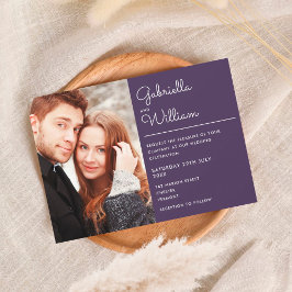 Lila elegante moderne Schrift Foto-Hochzeit Einladung