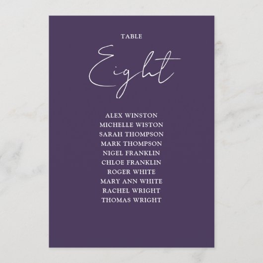 Lila Elegante Moderne Tischnummer (Vorderseite)