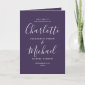 Lila Elegante Signature Script-Hochzeit Programm (Vorderseite)