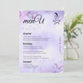 Lila elegante Speisekarten für Hochzeiten Menükarte (Stehend Vorderseite)